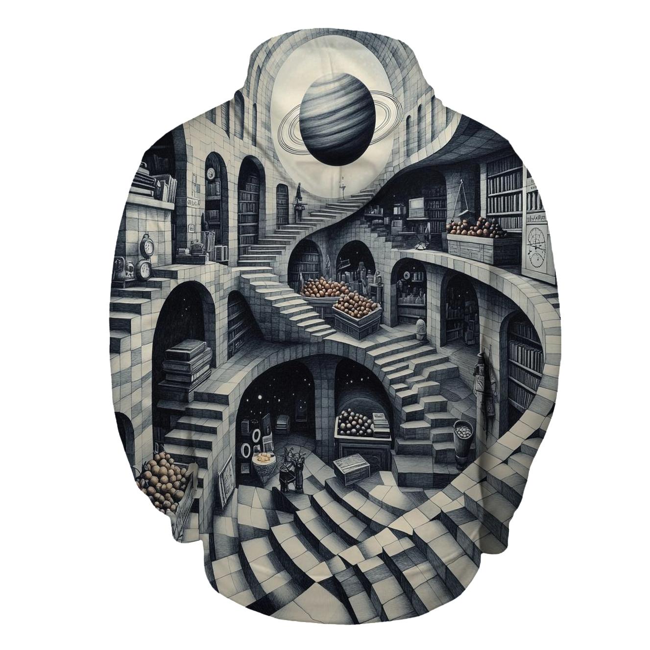 Mc Escher Inspired Planetary Staircase Market hoodies fashion