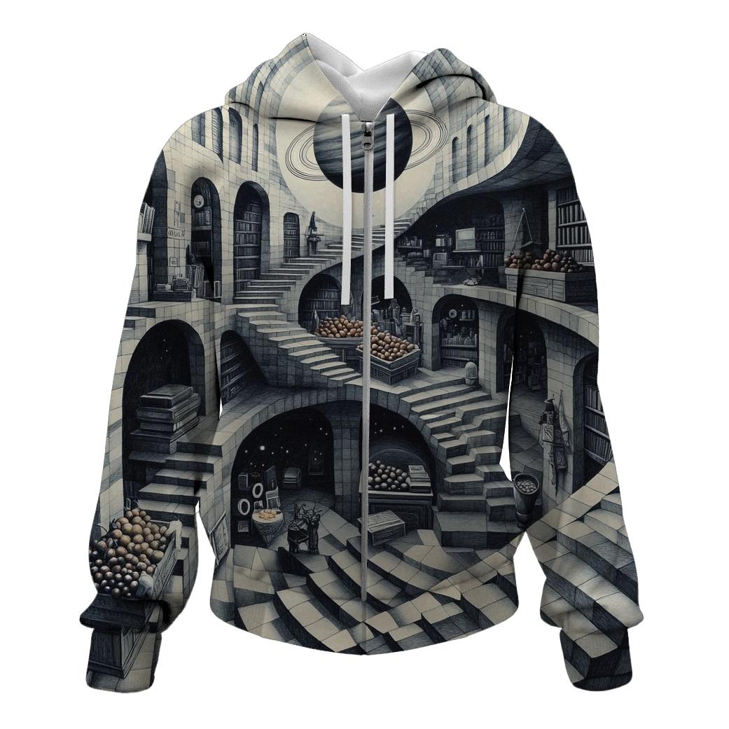 Mc Escher Inspired Planetary Staircase Market designer hoodies