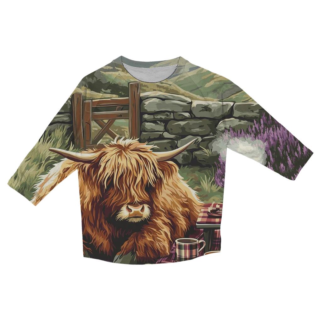 Tea Picnic With Highland Cow Companion stylish quarter sleeve tops
