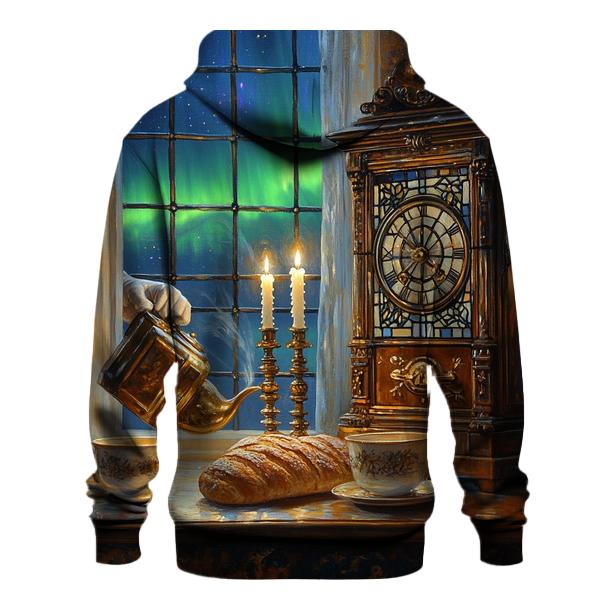 Johannes Vermeer Inspired Candlelit Cafe Under Aurora Skies hoodie designs