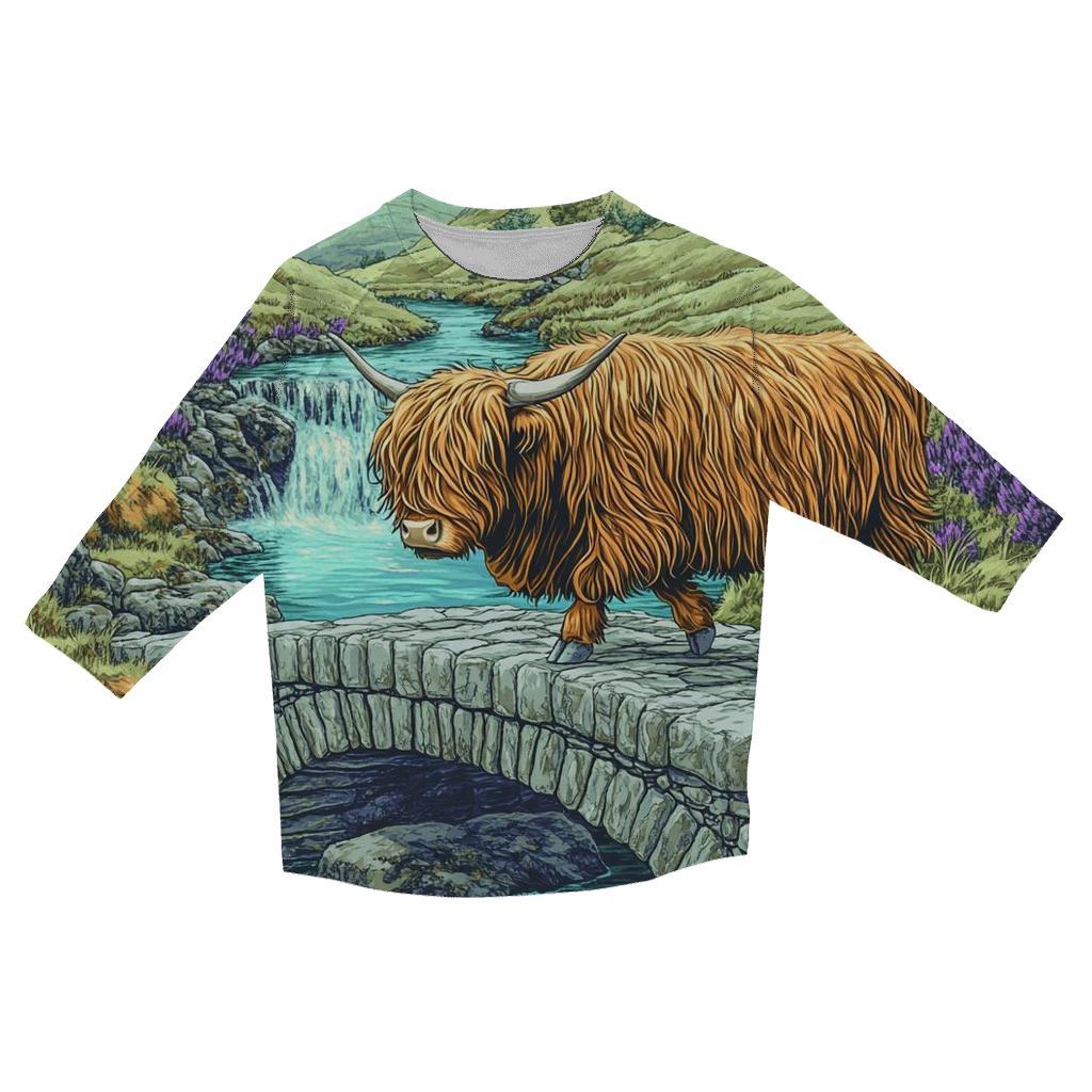 Highland Cow Stone Bridge Crossing designer 3/4 sleeve blouses