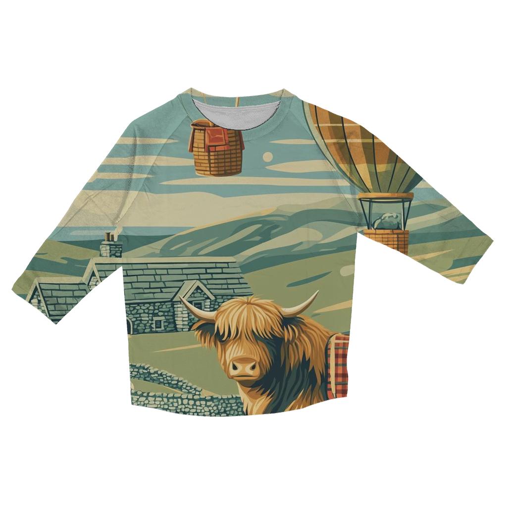Highland Cow Balloon Mail Delivery casual three quarter sleeve shirts