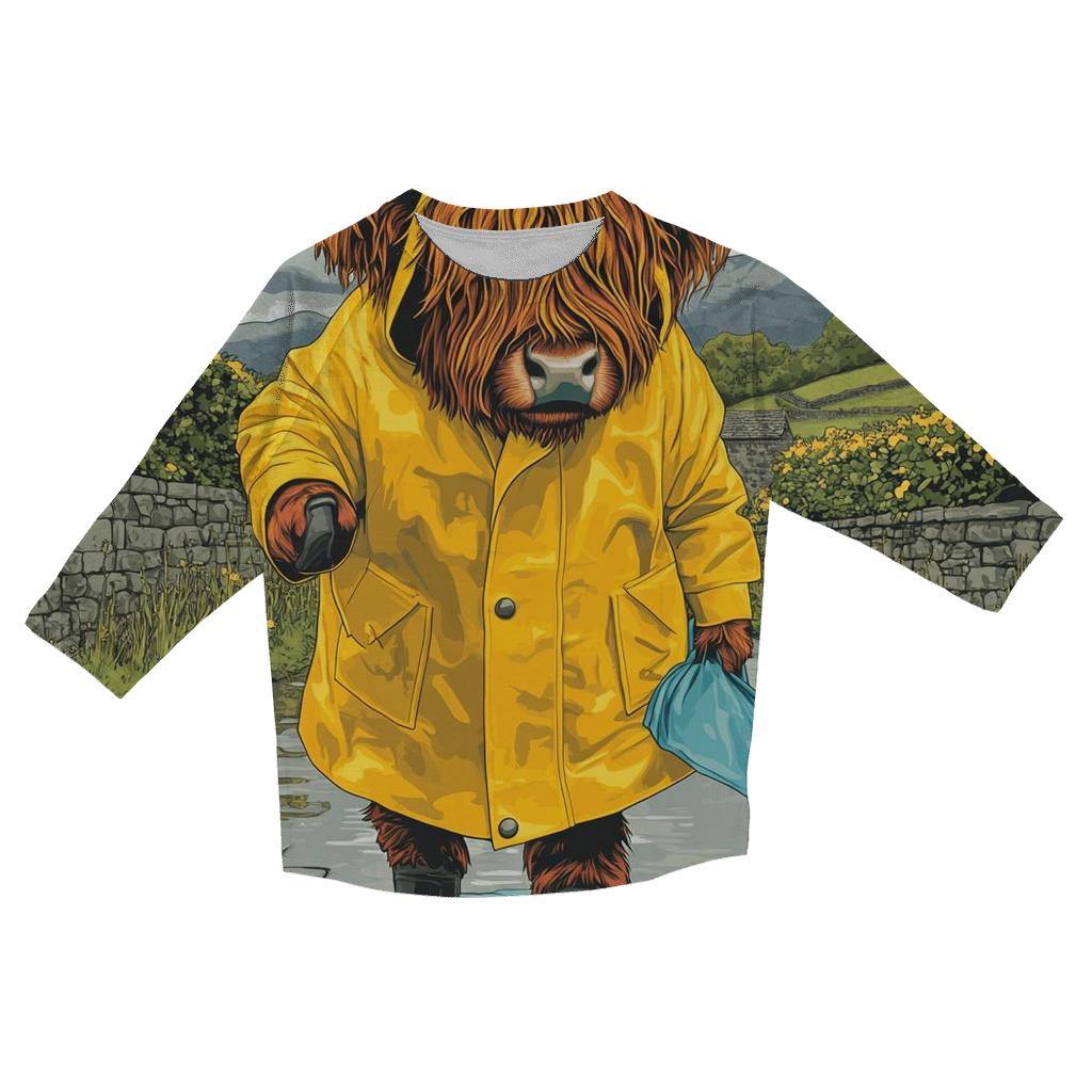 Highland Cow Raincoat Puddle Hop custom 3/4 sleeve shirts