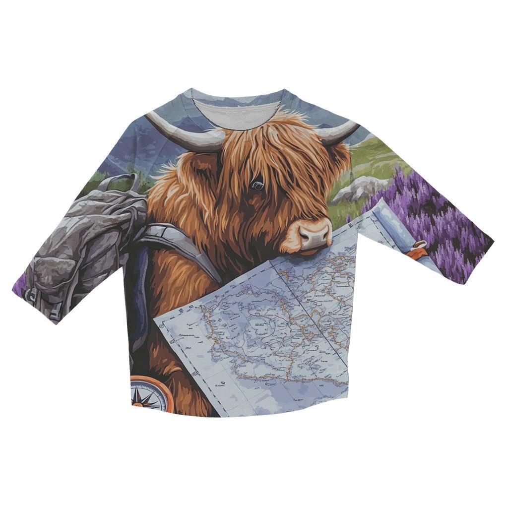 Highland Cow Mountain Map Reader designer 3/4 sleeve blouses