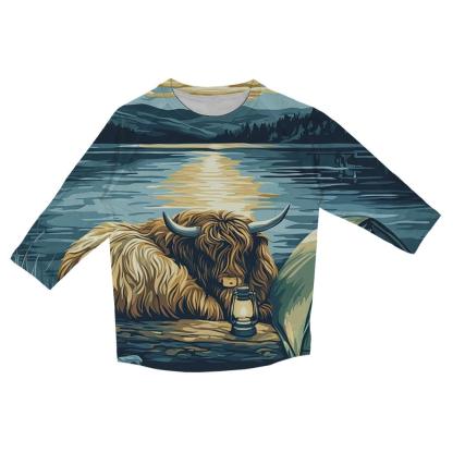 Highland Cow Lochside Lantern Camp custom 3/4 sleeve shirts