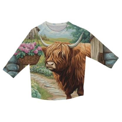 Highland Cow Garden Gate Greeter casual three quarter sleeve shirts