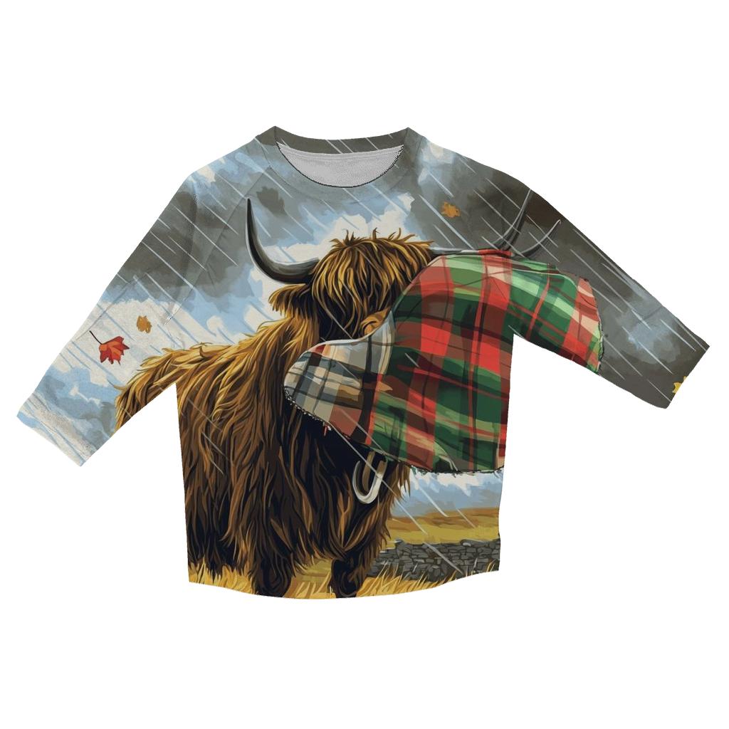 Highland Cow Storm Cloud Umbrella trendy 3/4 sleeve tops