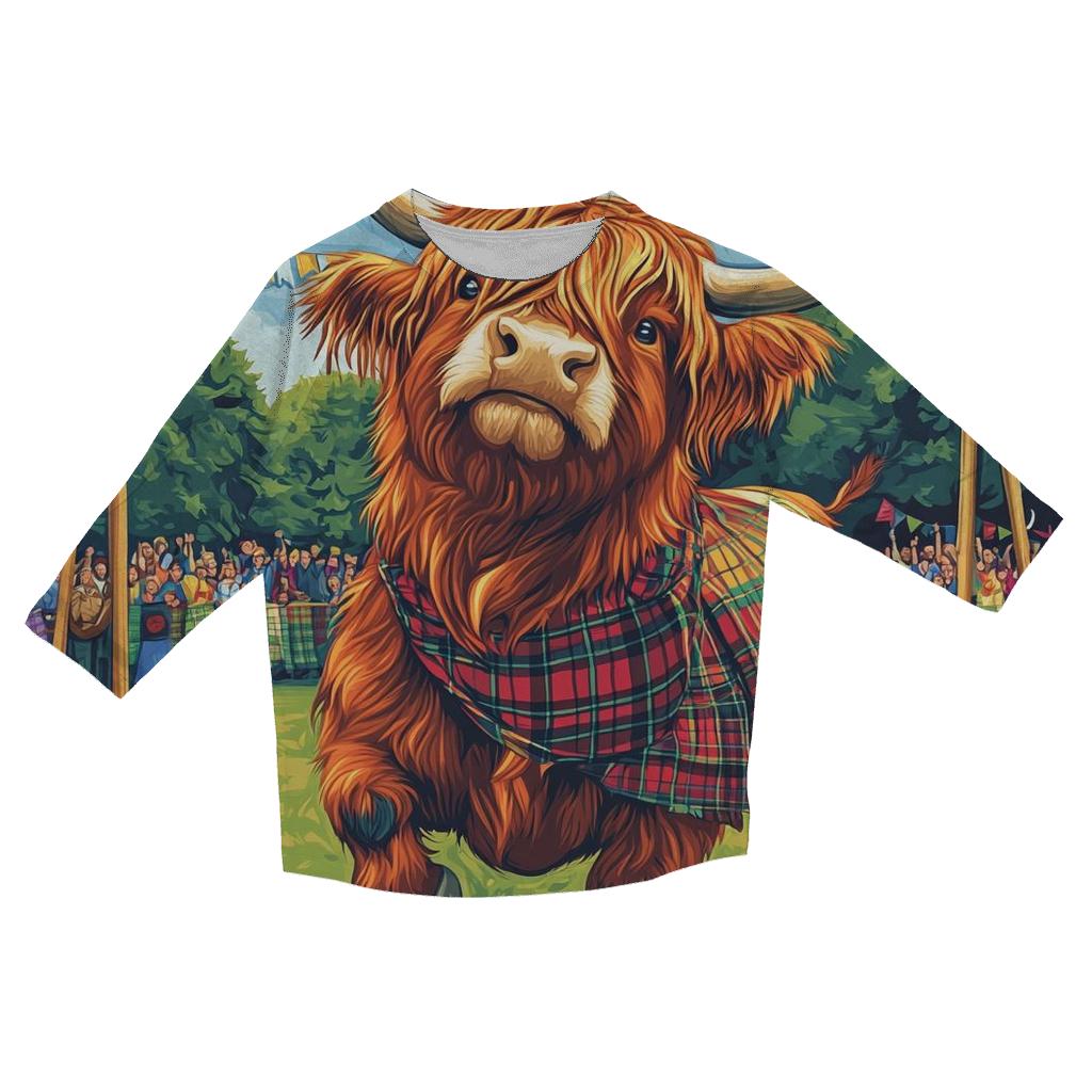 Highland Cow Highland Games Weight Toss trendy 3/4 sleeve tops