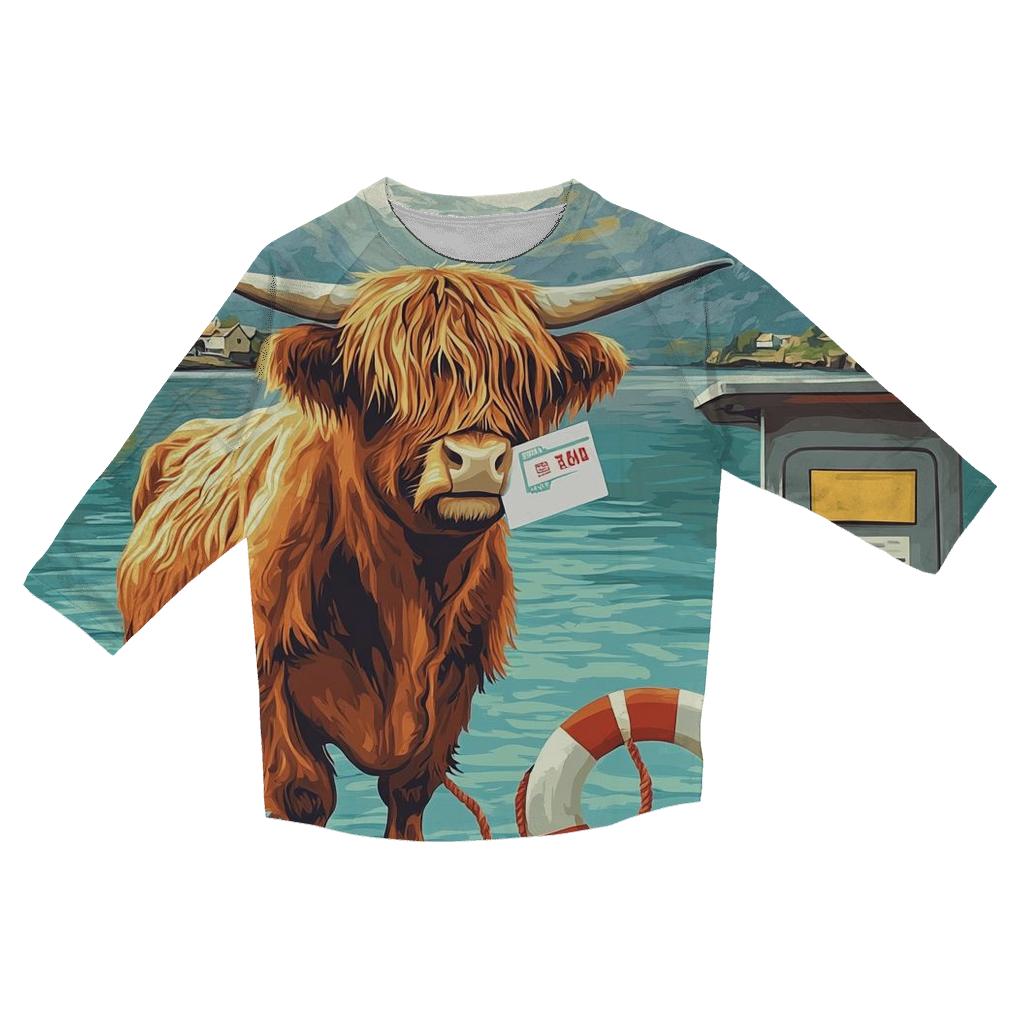 Highland Cow Ferry Ticket Holder printed three quarter sleeve shirts