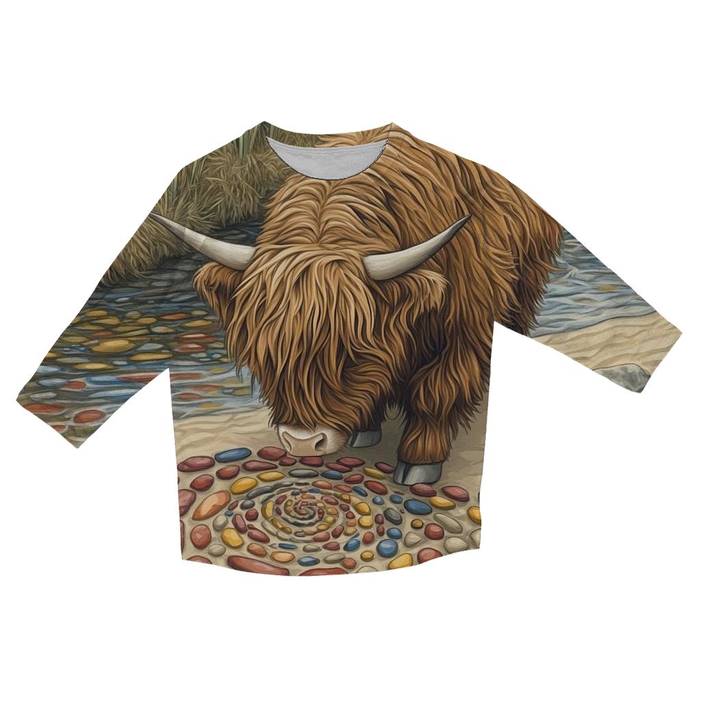 Highland Cow River Pebble Artist fashion 3/4 sleeve shirts