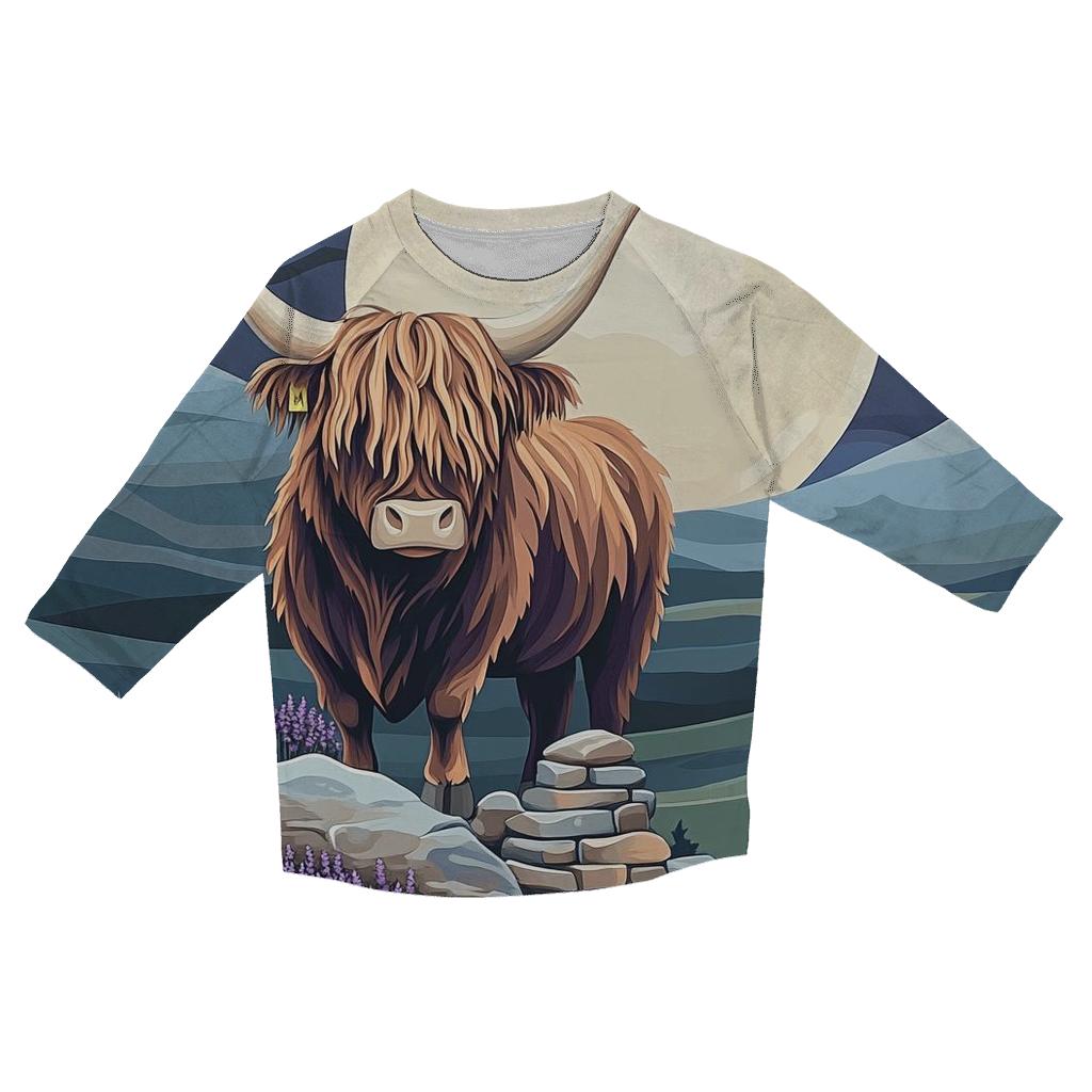 Highland Cow Moonlit Heather Silhouette casual three quarter sleeve shirts