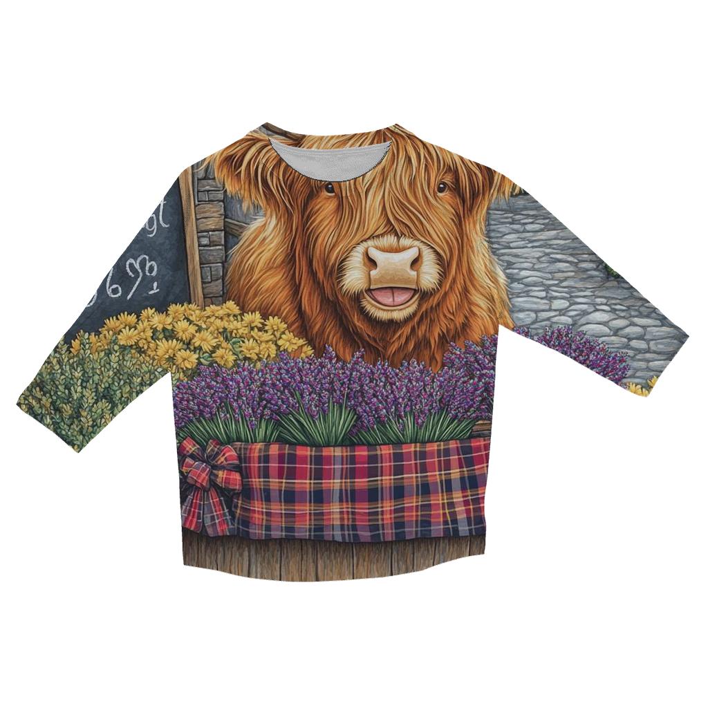 Highland Cow Market Flower Seller casual three quarter sleeve shirts