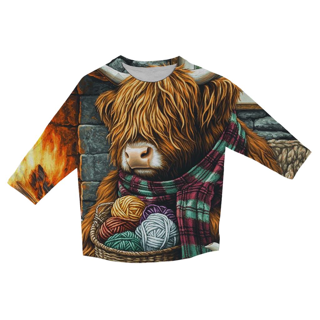 Highland Cow Hearthside Knitting Helper cotton quarter sleeve shirts