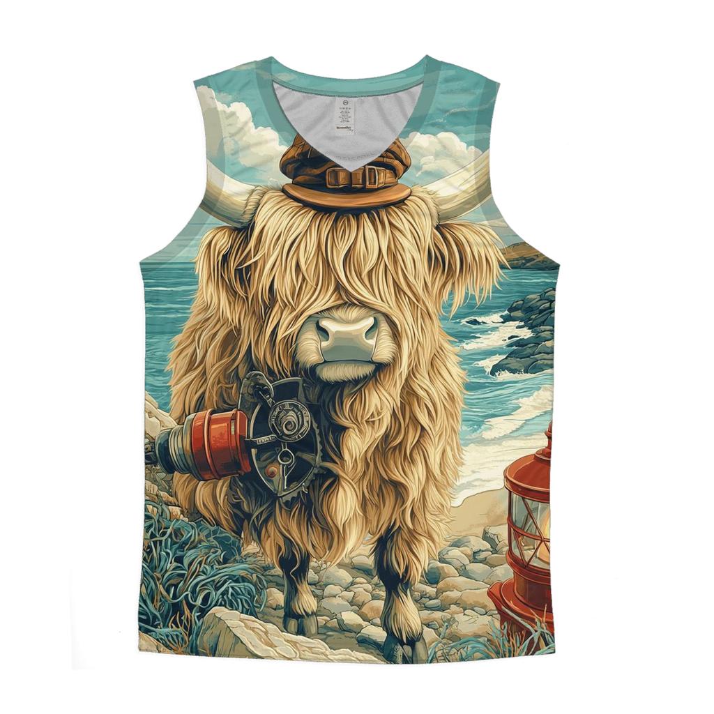 Highland Cow Lighthouse Keeper sports performance tank tops