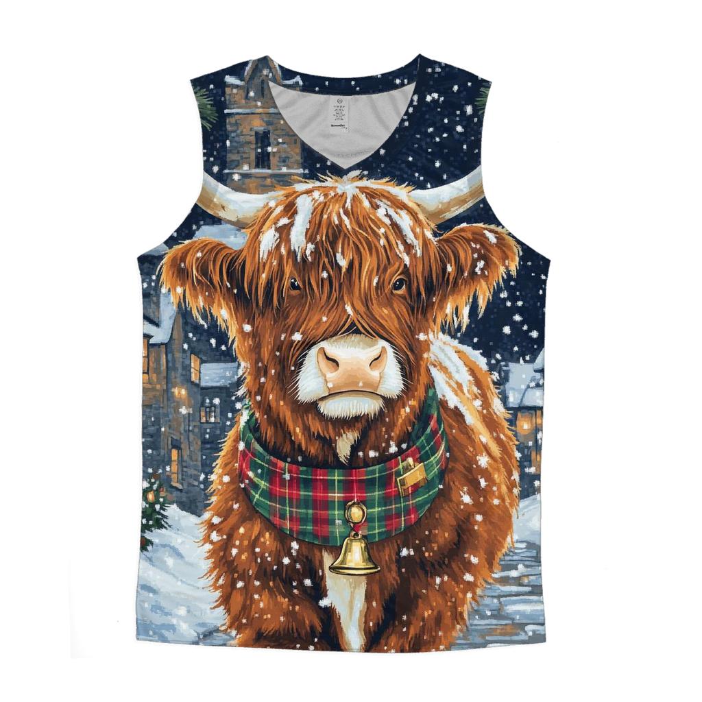 Highland Cow In Winter Tartan Parade stylish racerback tanks