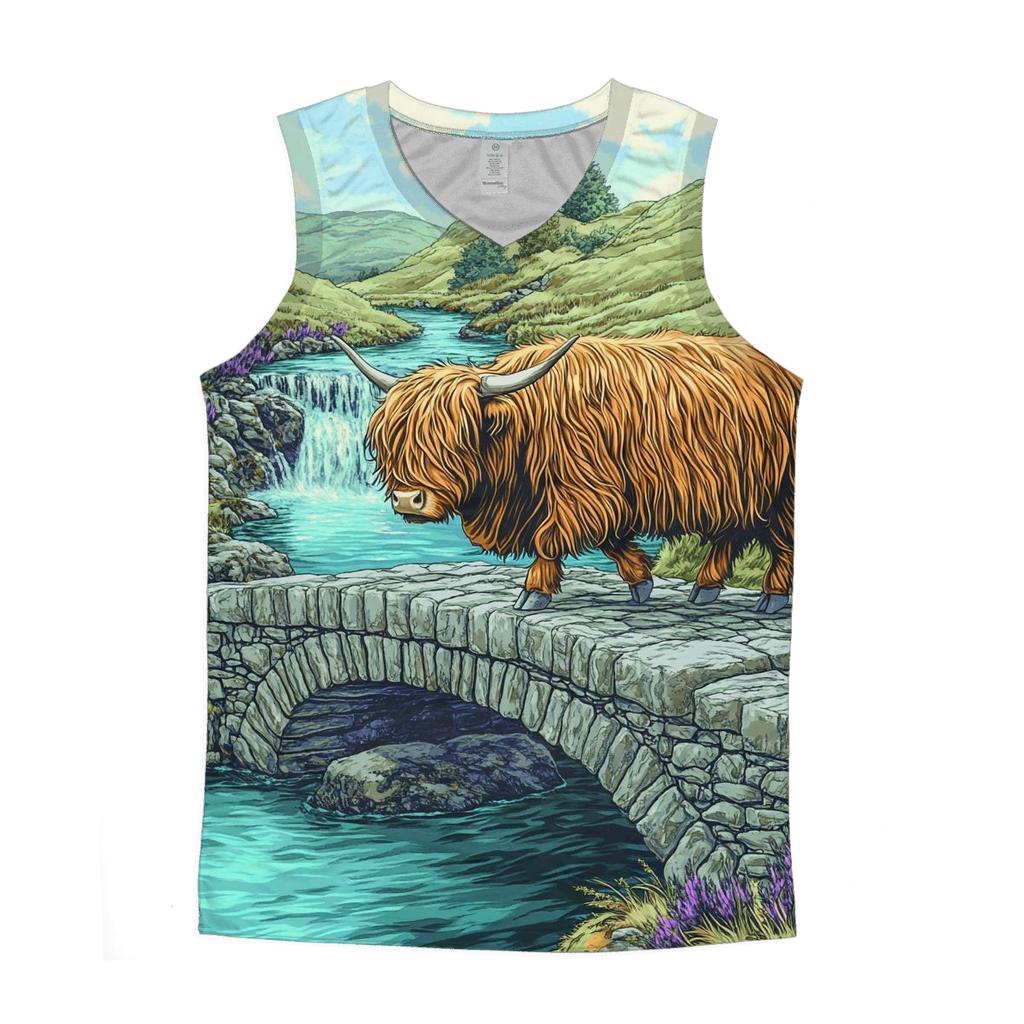 Highland Cow Stone Bridge Crossing trendy fitted tank tops