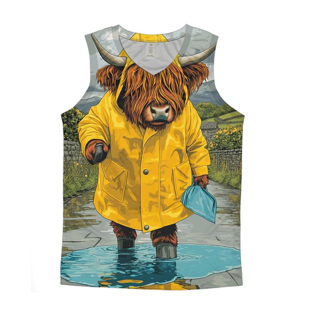 Highland Cow Raincoat Puddle Hop personalized athletic tanks
