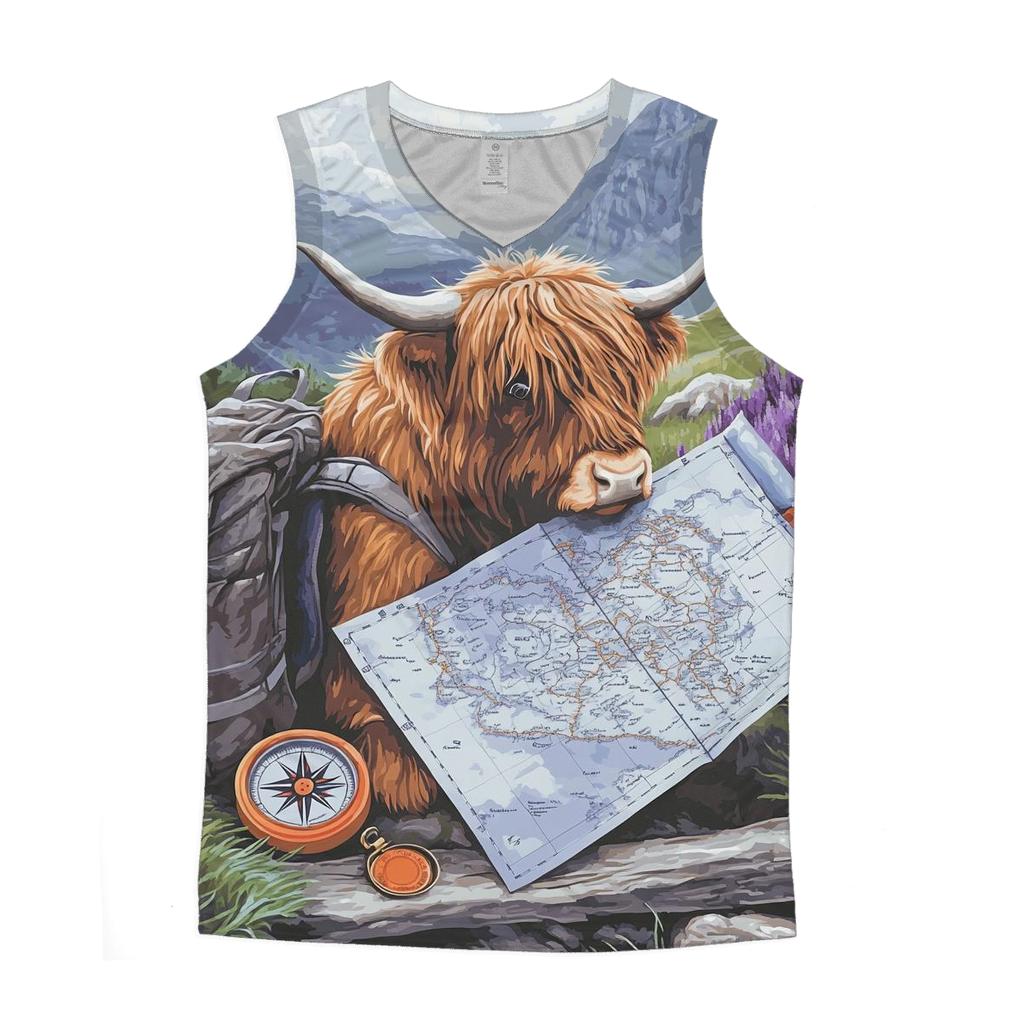 Highland Cow Mountain Map Reader personalized athletic tanks