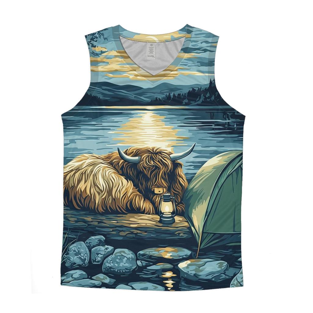 Highland Cow Lochside Lantern Camp custom tank tops