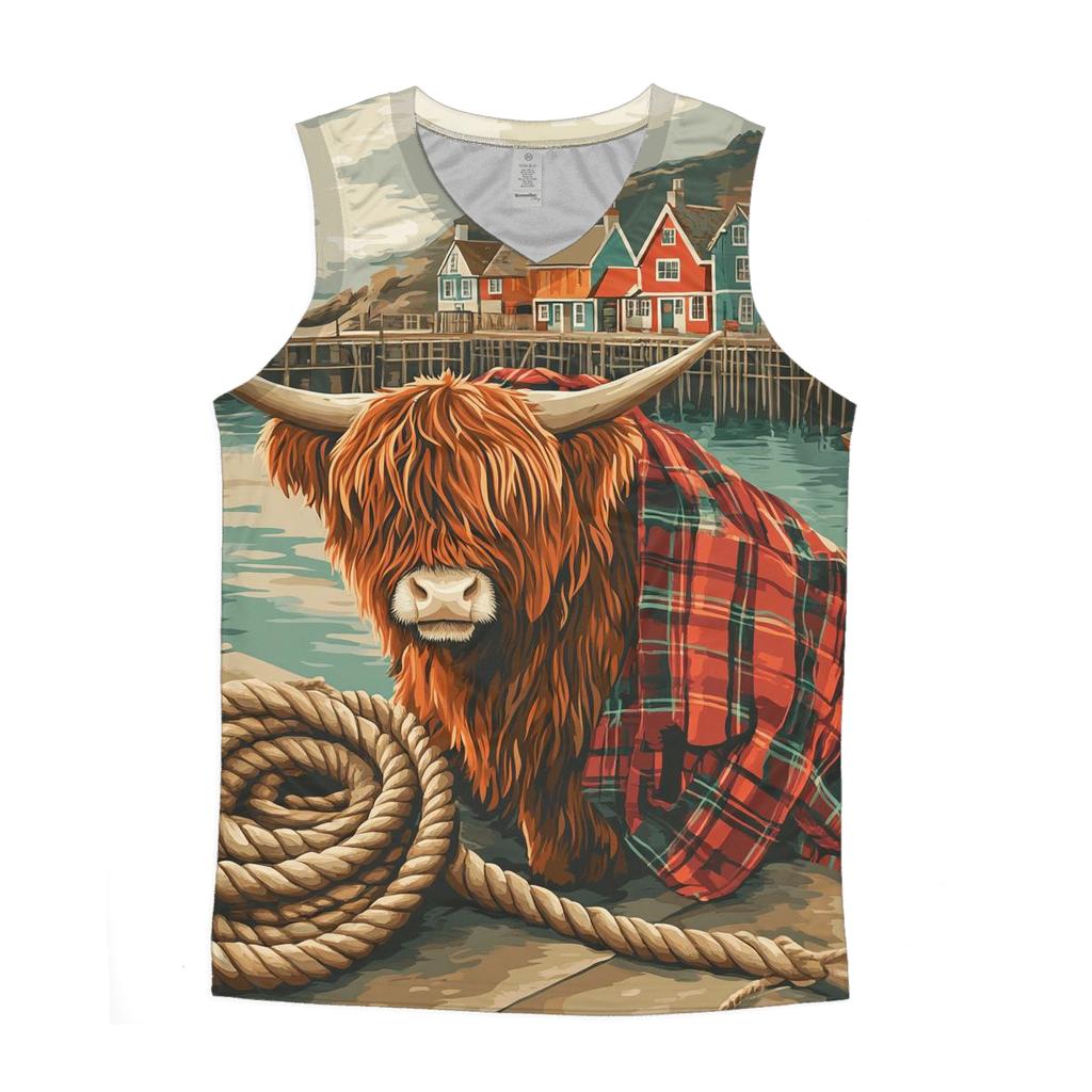 Highland Cow Harbor Rope Coiler graphic print tank tops