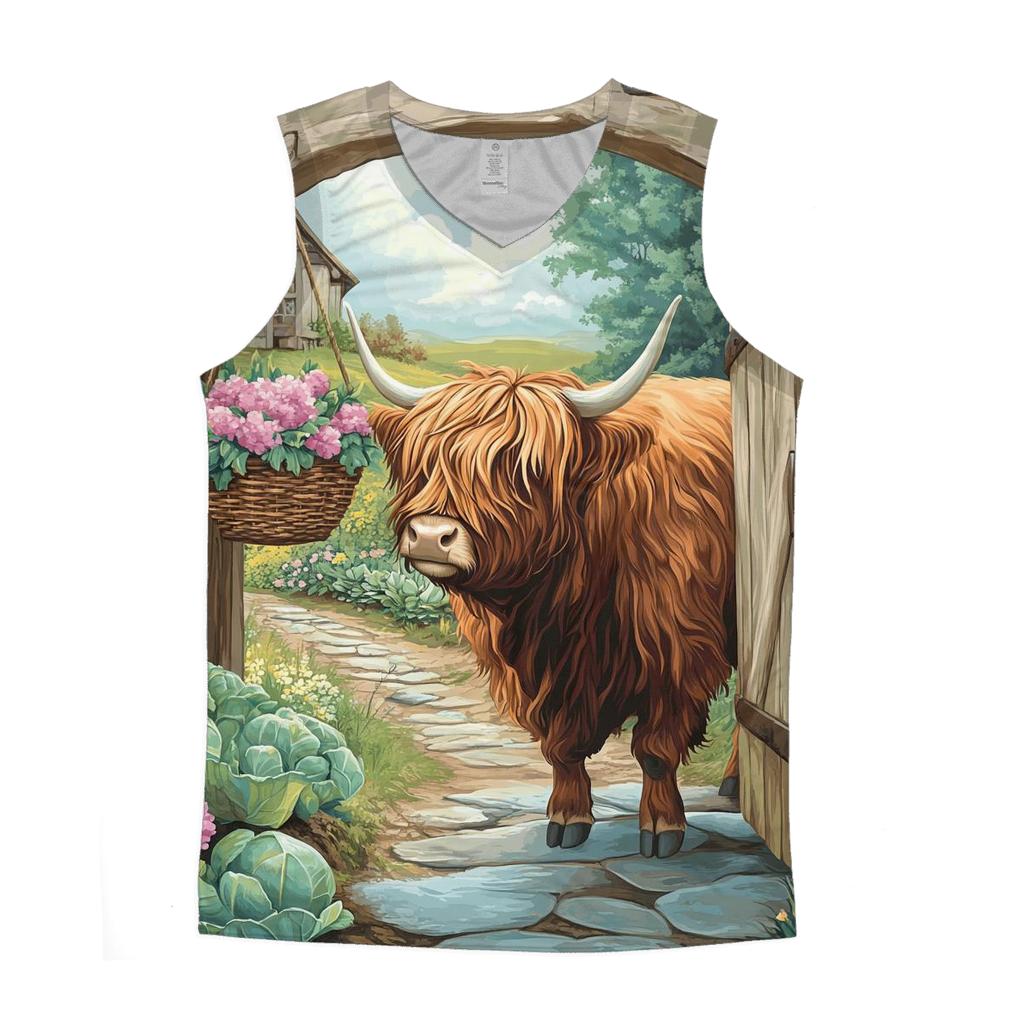 Highland Cow Garden Gate Greeter trendy fitted tank tops