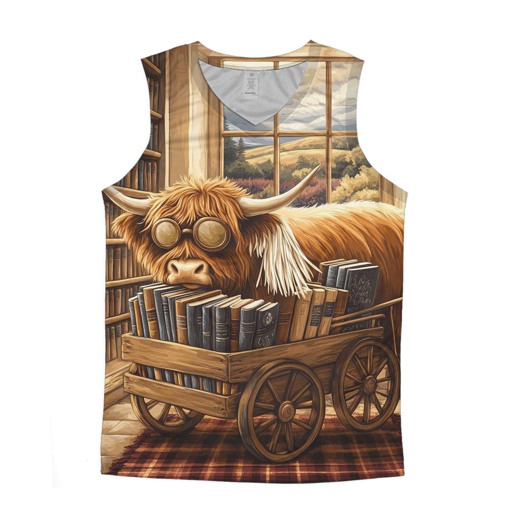 Highland Cow Library Book Cart personalized athletic tanks