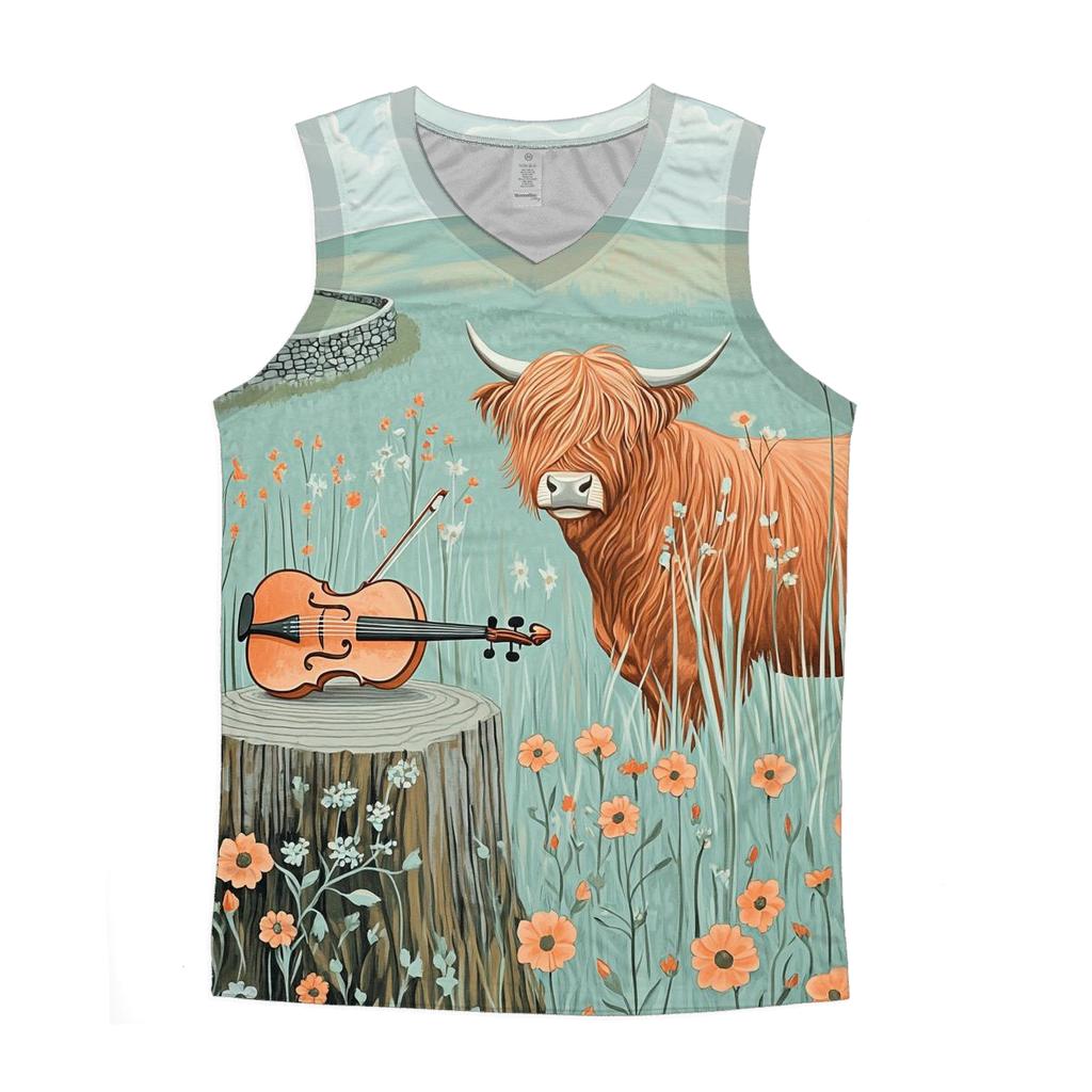 Highland Cow Meadow Violin Listener sports performance tank tops