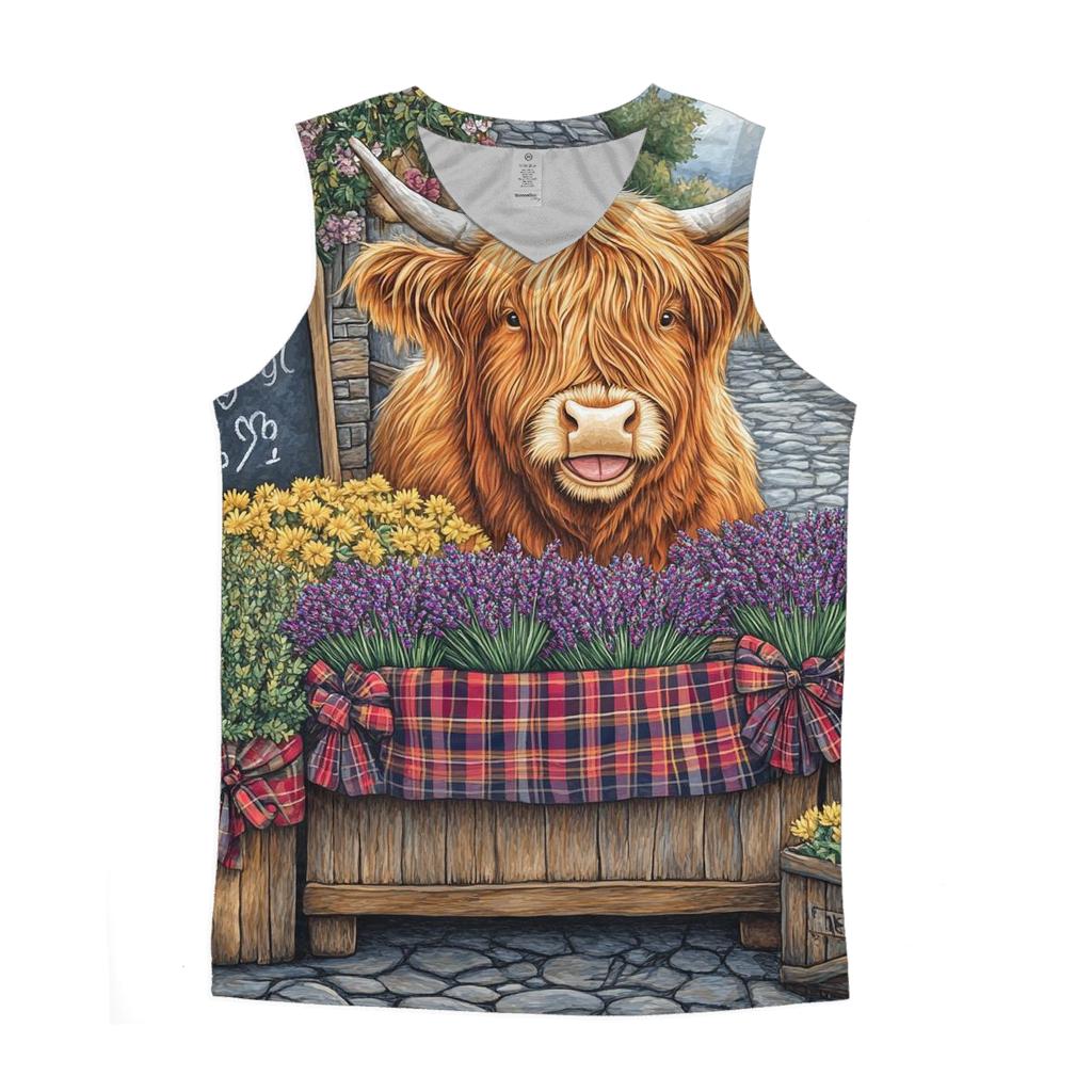 Highland Cow Market Flower Seller sports performance tank tops
