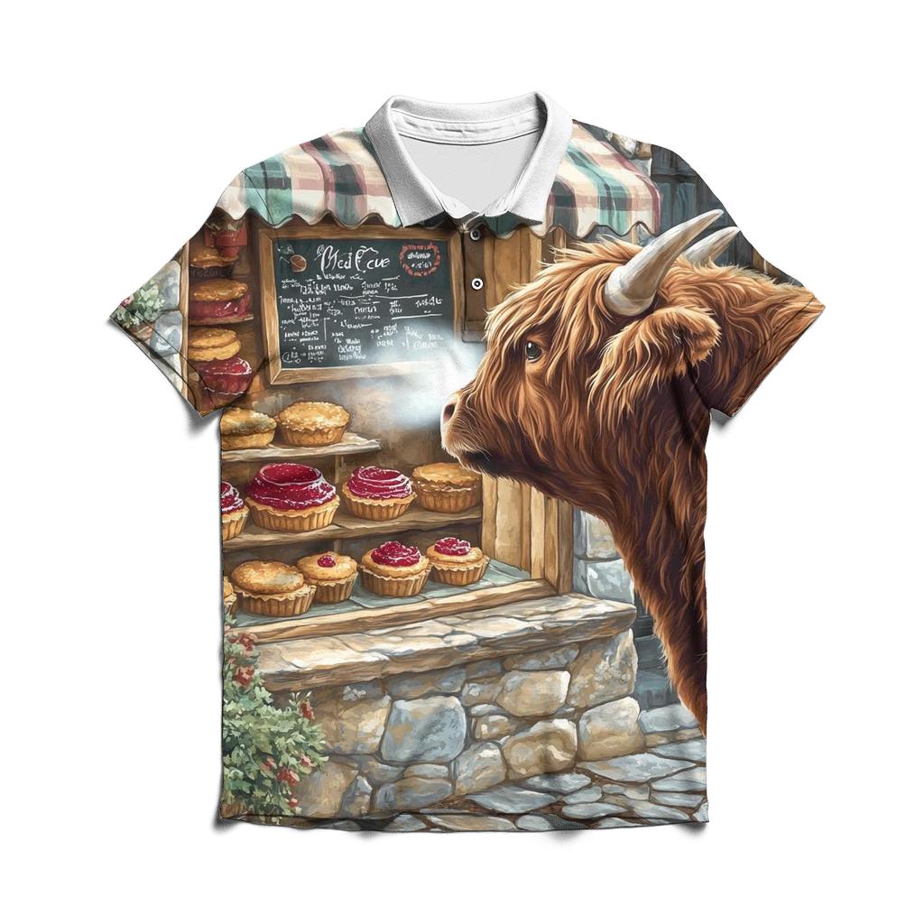 Highland Cow Bakery Window Watch casual sports polo shirts