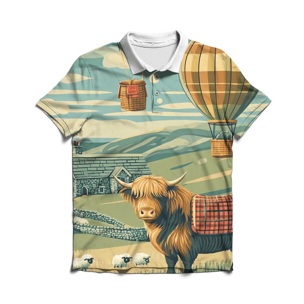 Highland Cow Balloon Mail Delivery branded logo polo shirts