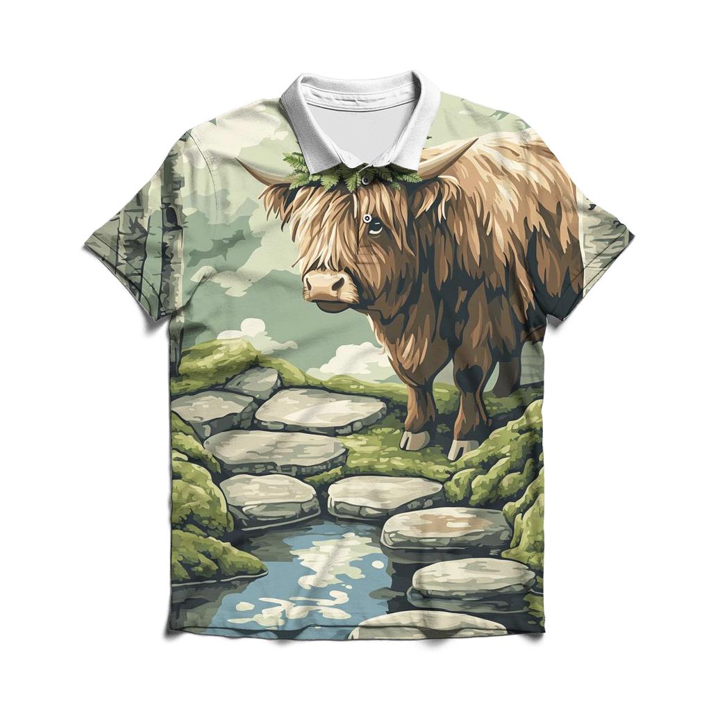 Highland Cow Moss Garden Guardian casual sports polo shirts