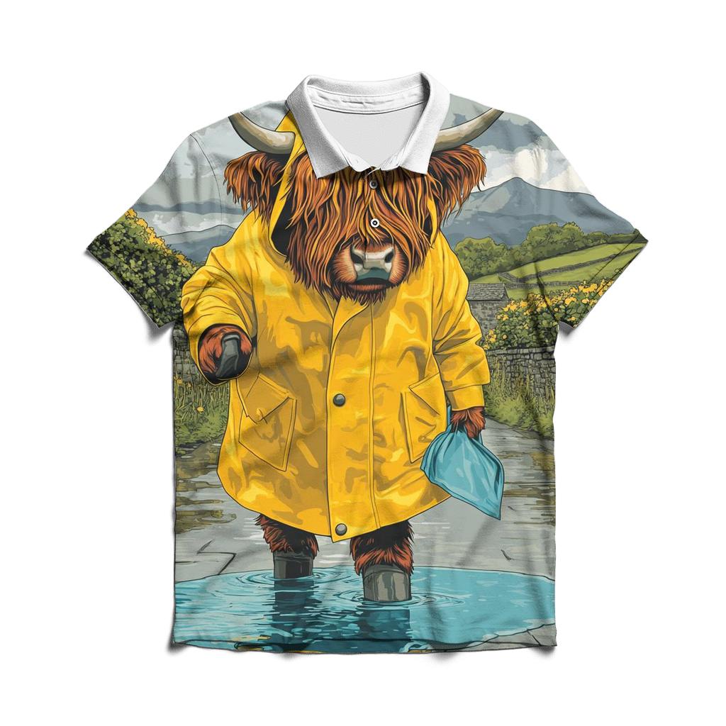 Highland Cow Raincoat Puddle Hop custom polo shirts