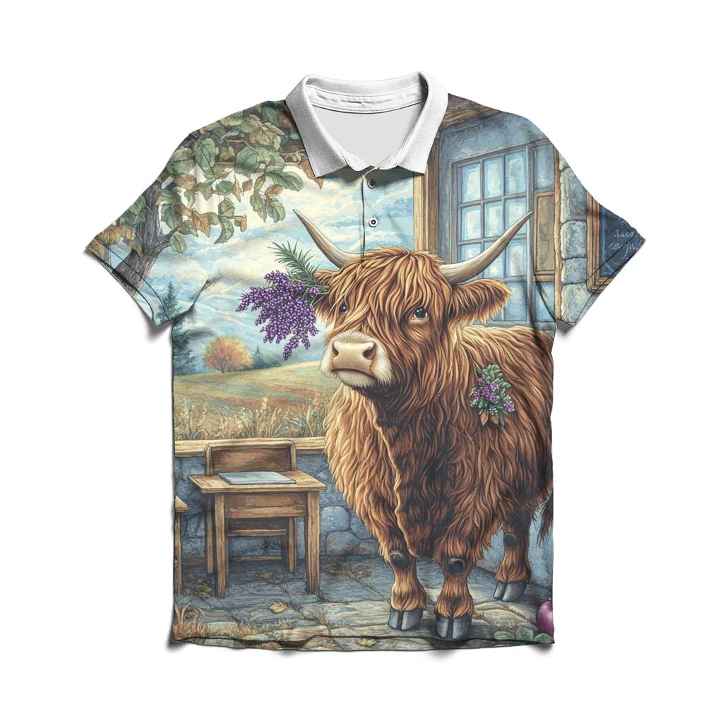 Highland Cow Classroom Nature Helper casual sports polo shirts