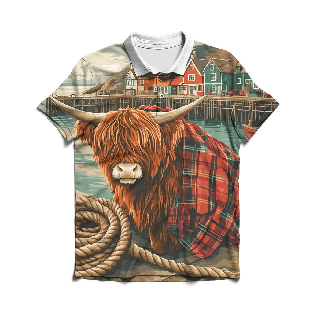 Highland Cow Harbor Rope Coiler classic pique polos