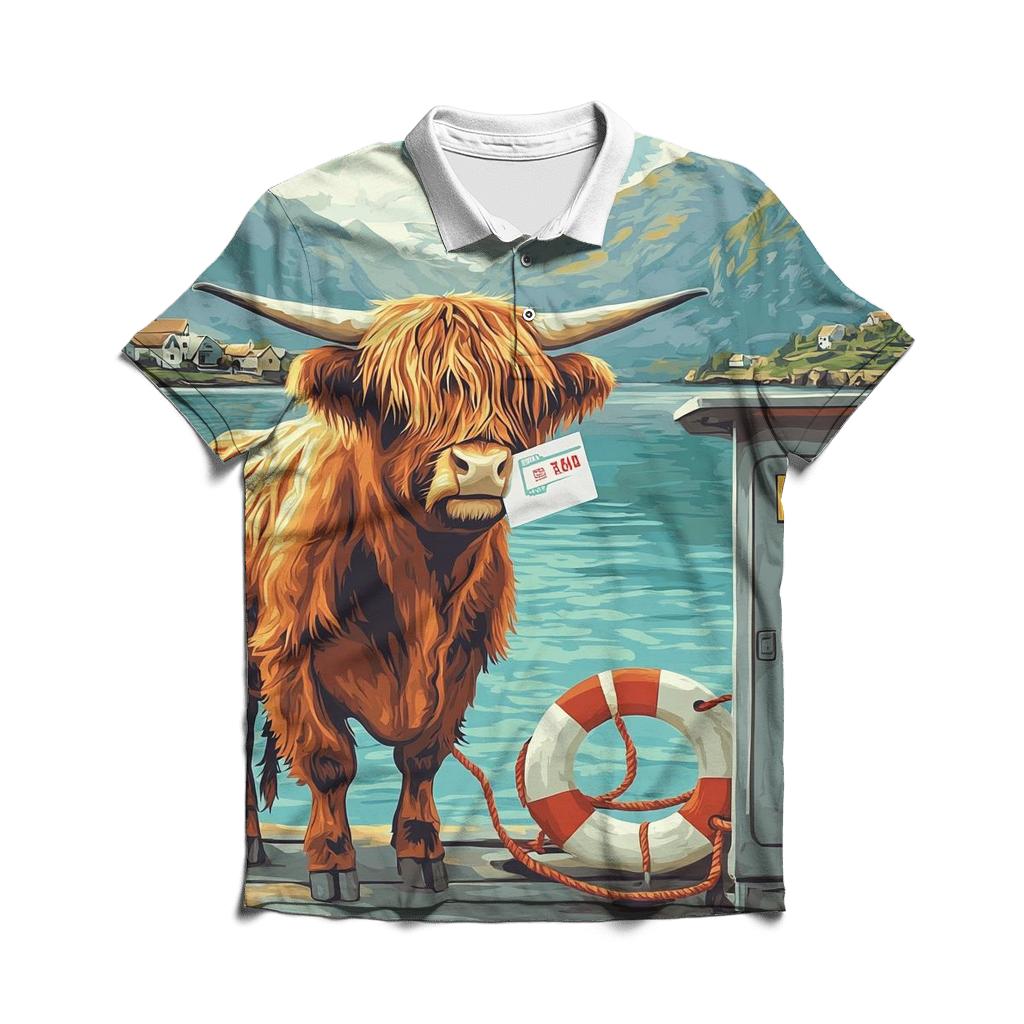 Highland Cow Ferry Ticket Holder designer slim fit polos