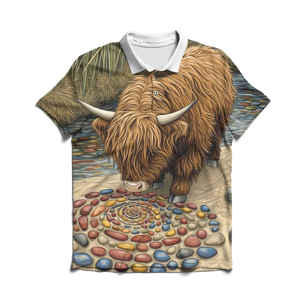 Highland Cow River Pebble Artist custom polo shirts