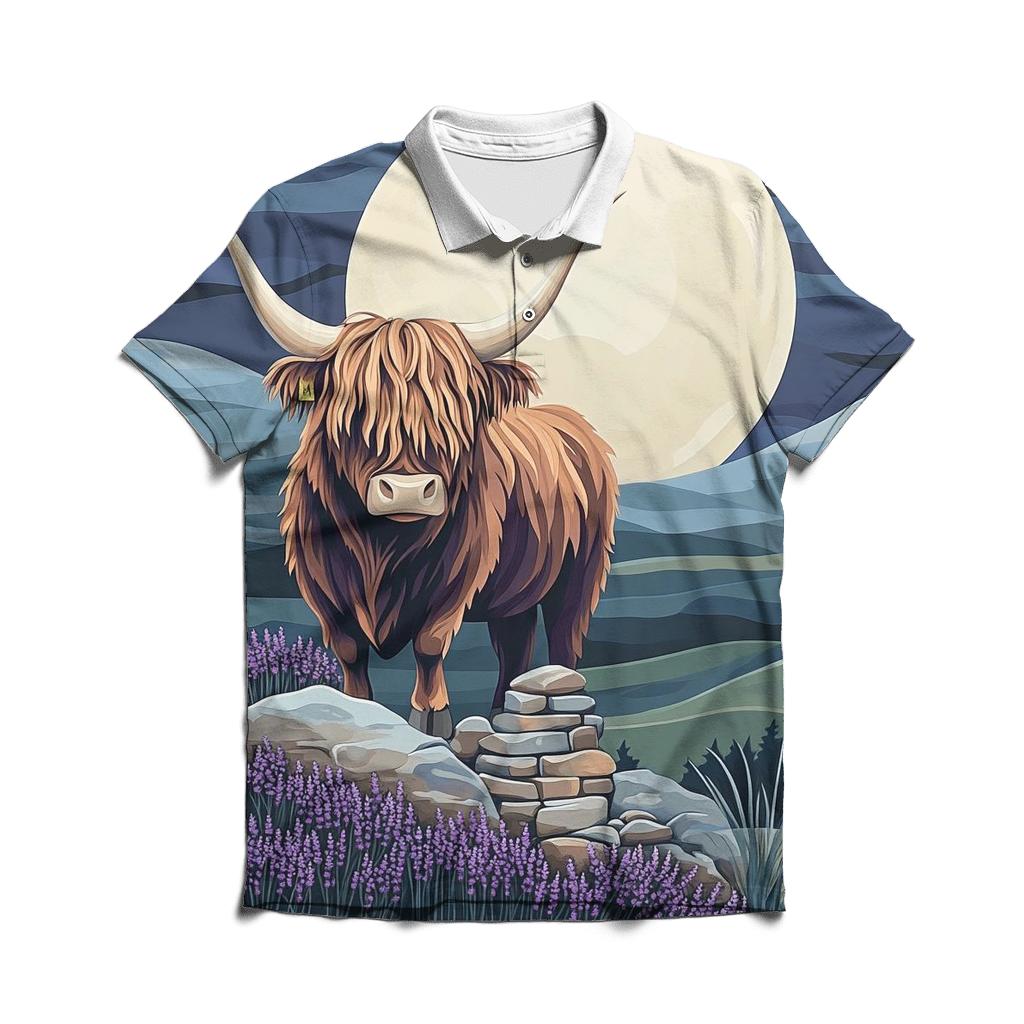 Highland Cow Moonlit Heather Silhouette casual sports polo shirts
