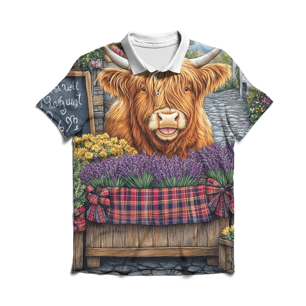 Highland Cow Market Flower Seller personalized polo shirts