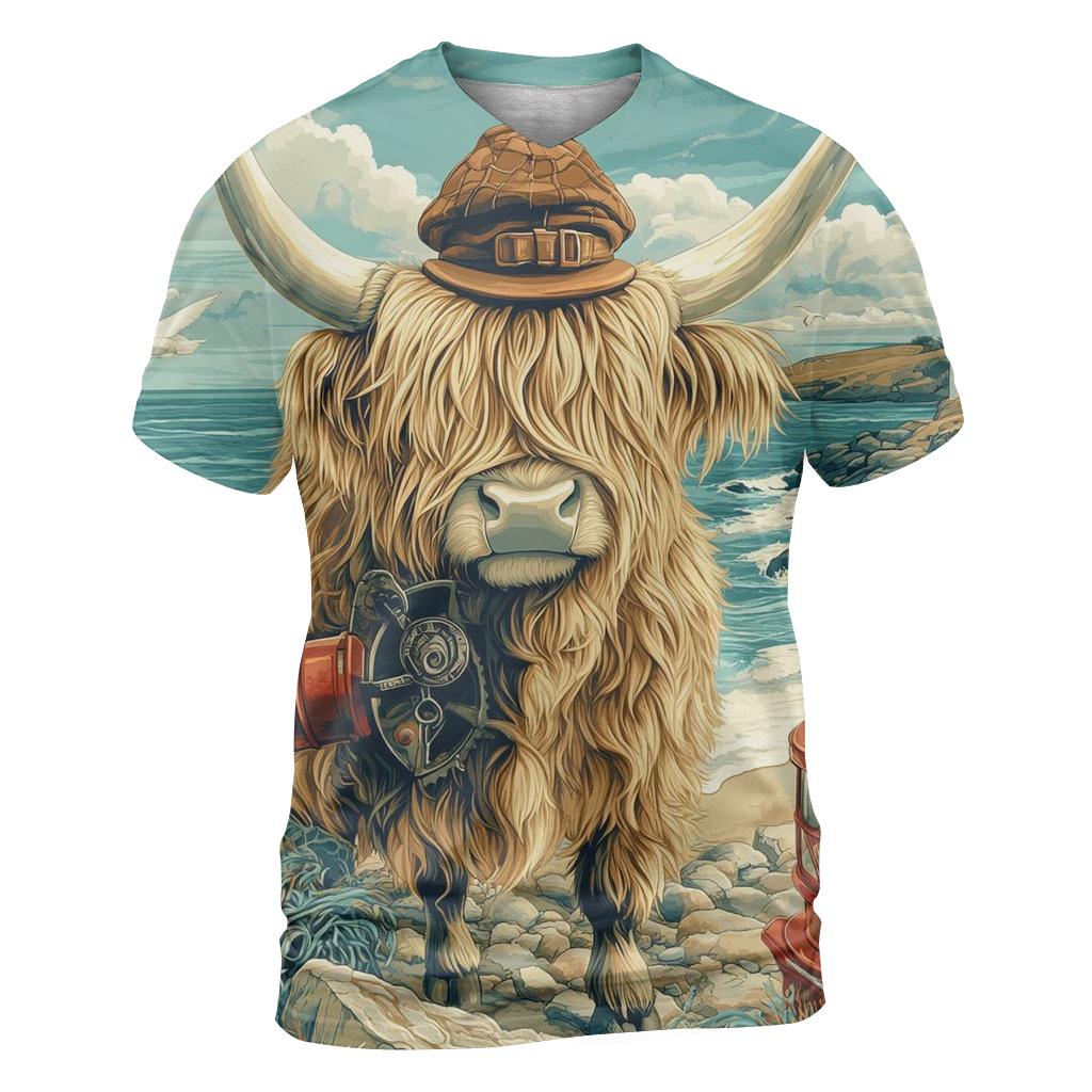 Highland Cow Lighthouse Keeper trendy printed shirt styles