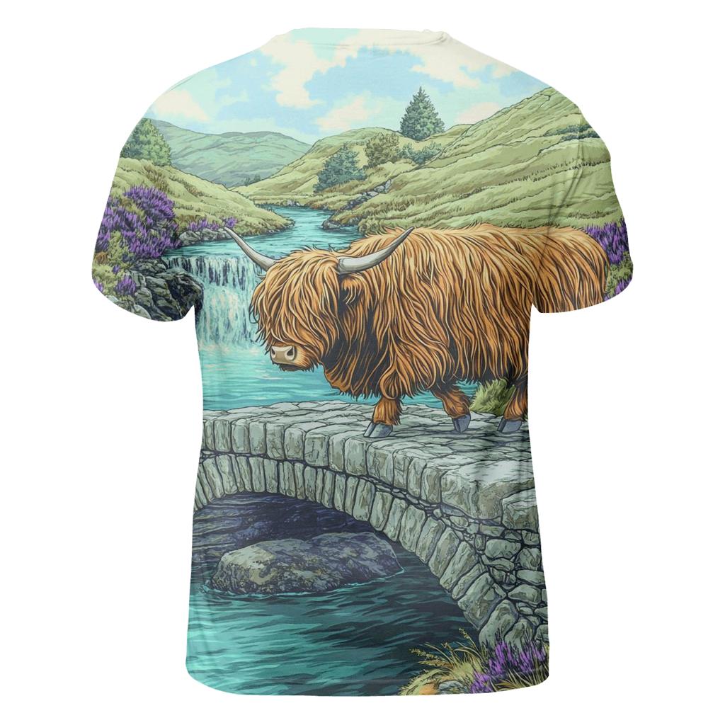 Highland Cow Stone Bridge Crossing designer pattern shirts