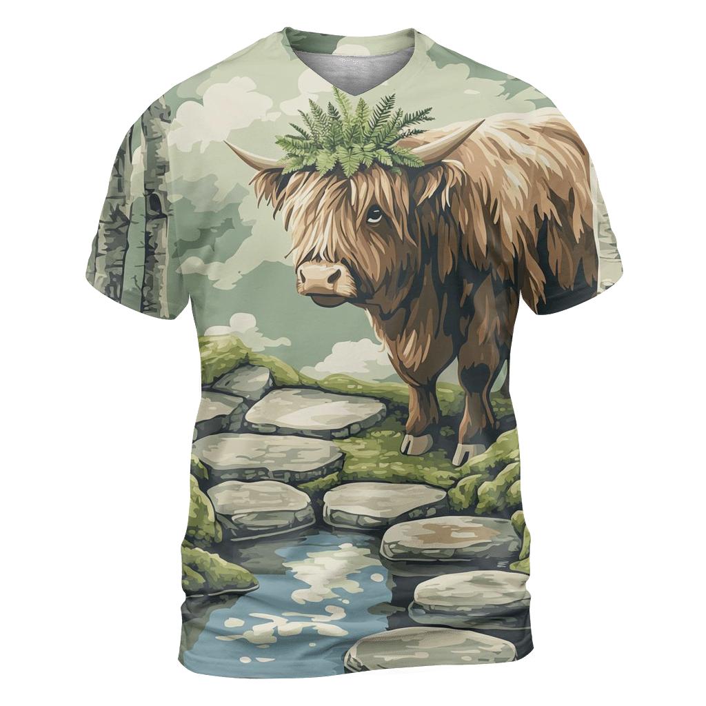 Highland Cow Moss Garden Guardian artistic all-over print tops