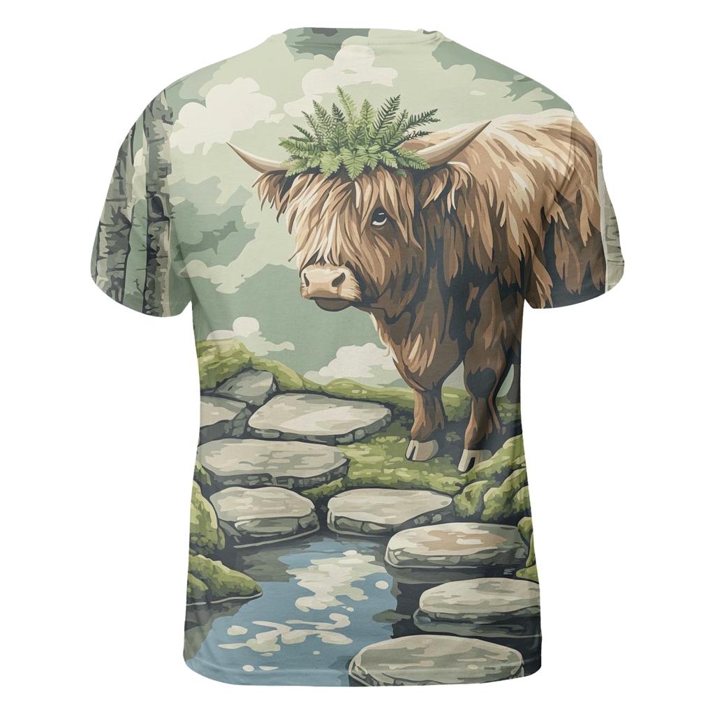 Highland Cow Moss Garden Guardian artistic all-over print tops