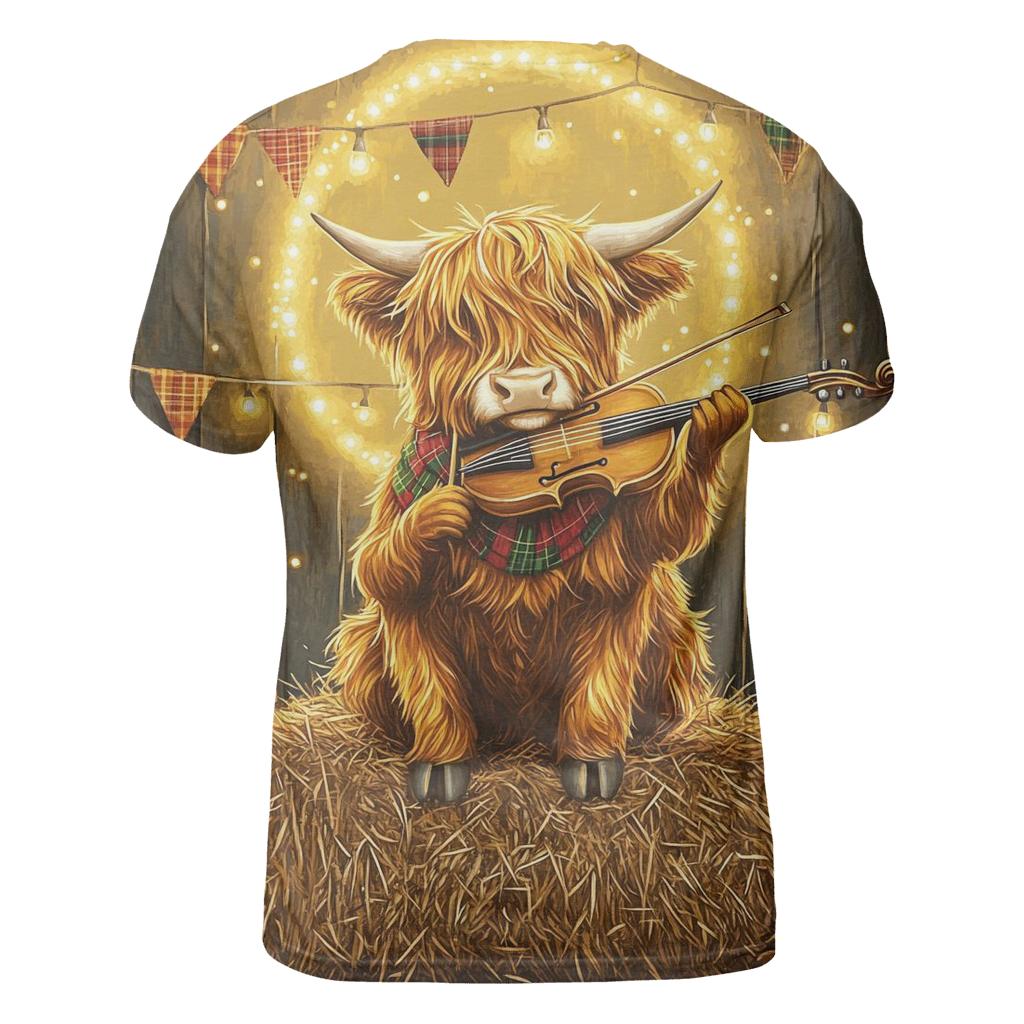 Highland Cow Ceilidh Fiddle Time vibrant all-over design tees