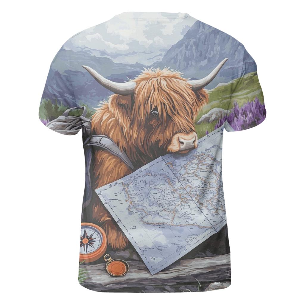 Highland Cow Mountain Map Reader designer pattern shirts
