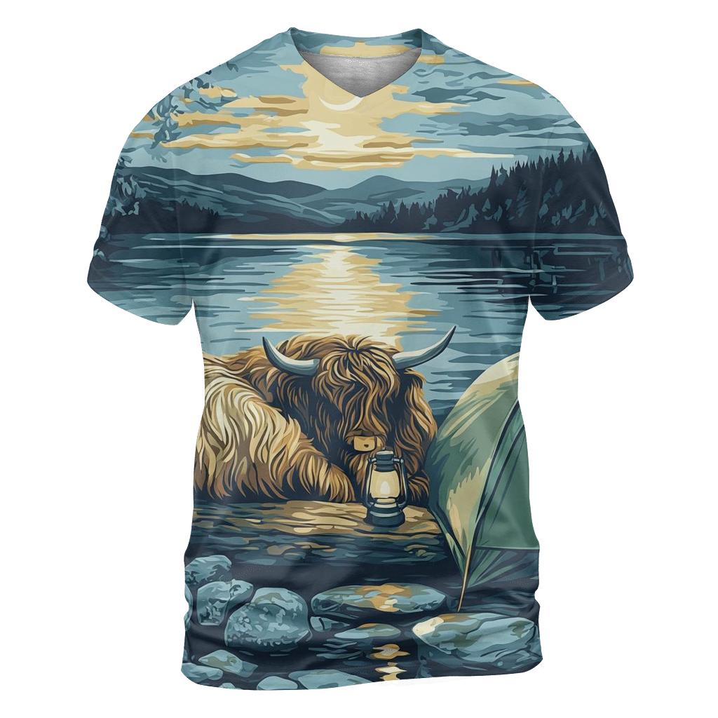 Highland Cow Lochside Lantern Camp creative print fashion shirts