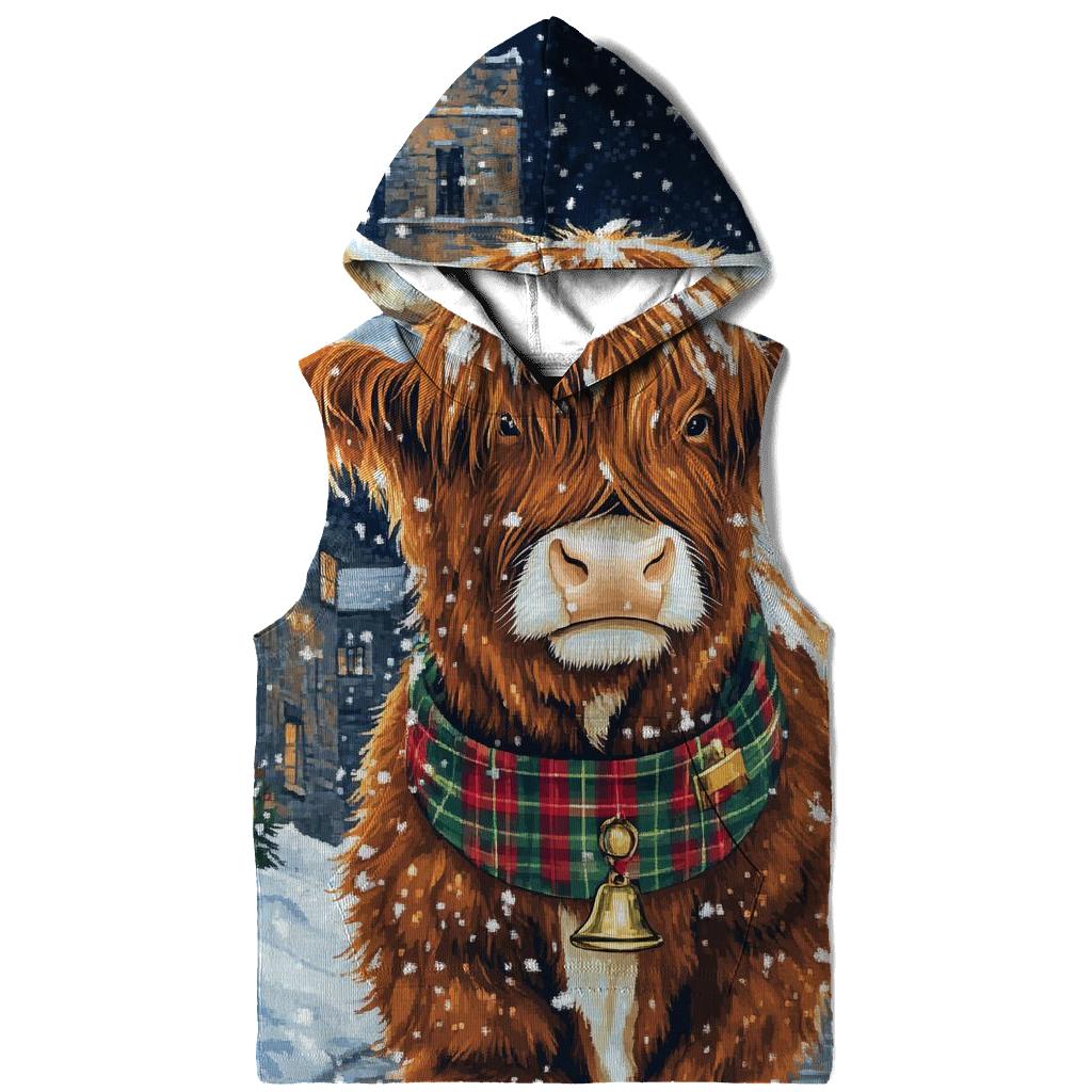 Highland Cow In Winter Tartan Parade pullover hoodies