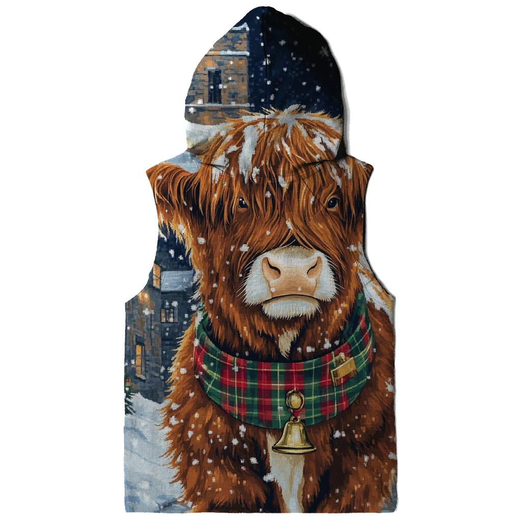 Highland Cow In Winter Tartan Parade pullover hoodies