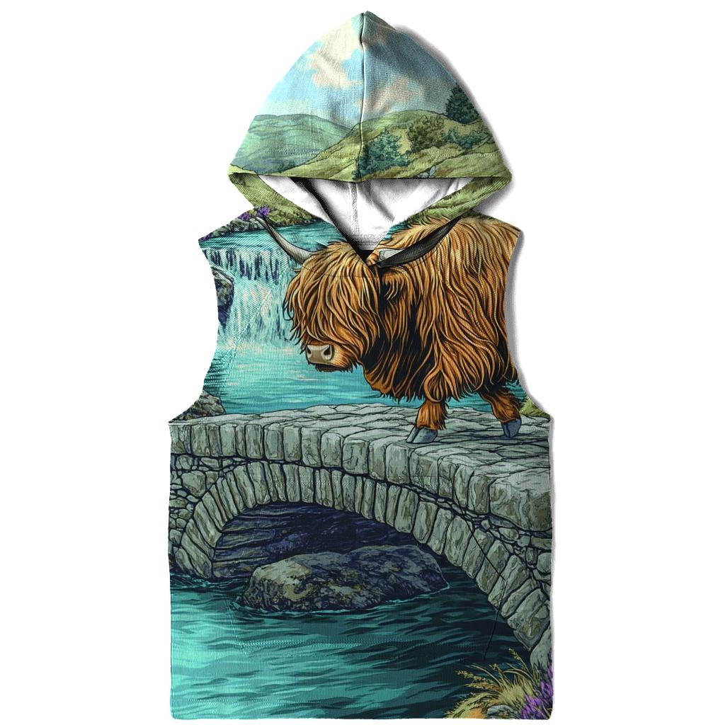 Highland Cow Stone Bridge Crossing graphic hoodies