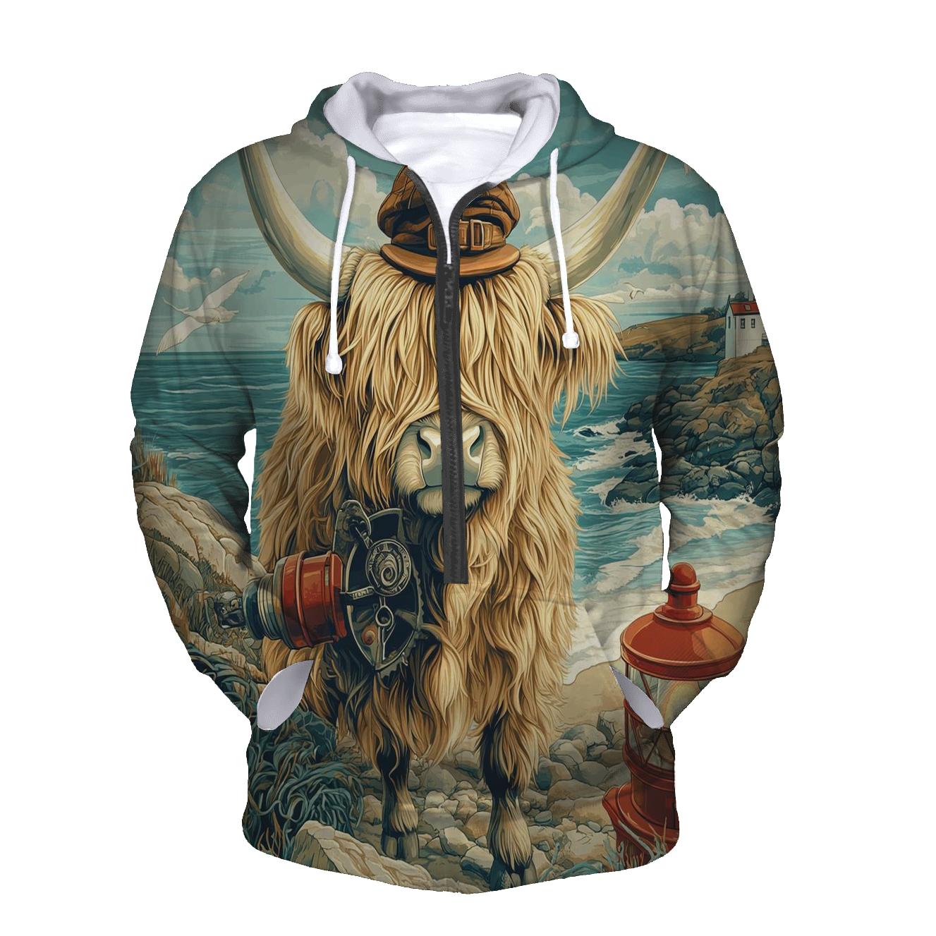 Highland Cow Lighthouse Keeper premium hoodies