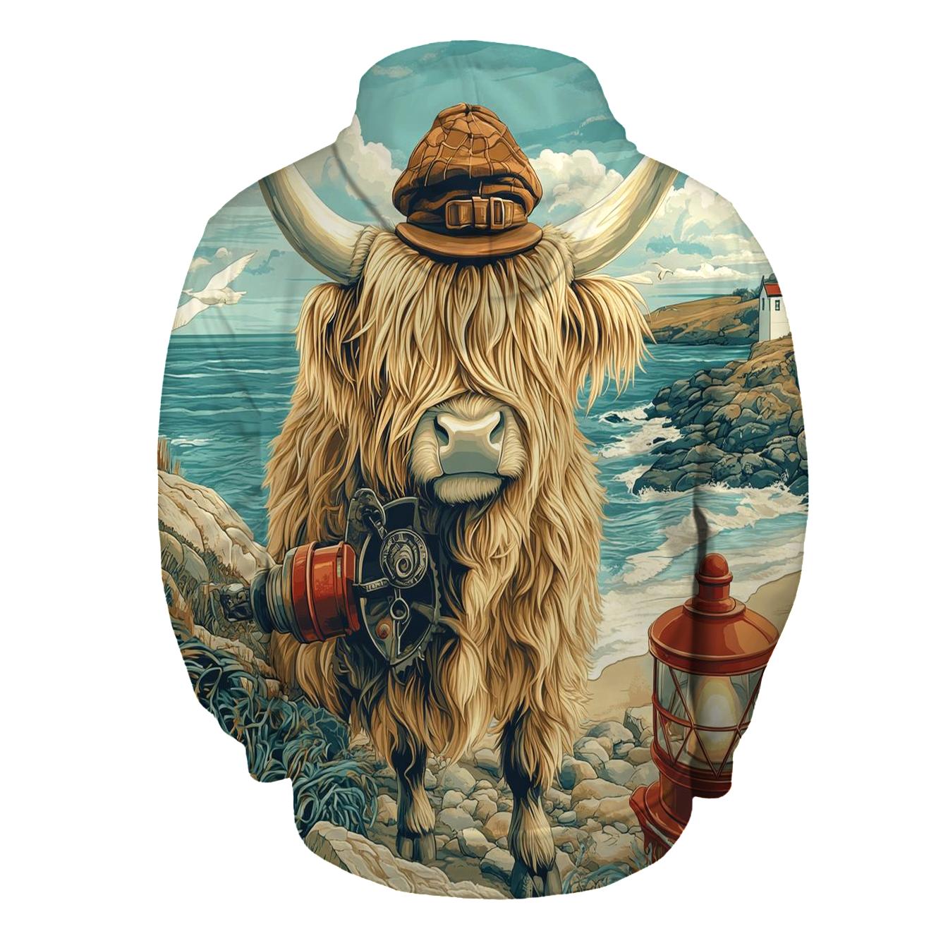 Highland Cow Lighthouse Keeper premium hoodies